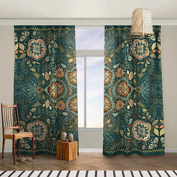 Vorhang Detailliertes Boho Muster in Grün günstig online kaufen
