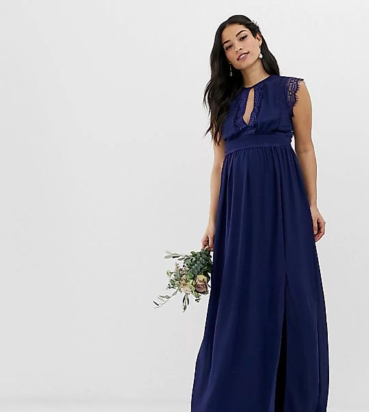 TFNC Maternity – Marineblaues Maxi-Brautjungfernkleid mit Spitzenbesatz günstig online kaufen