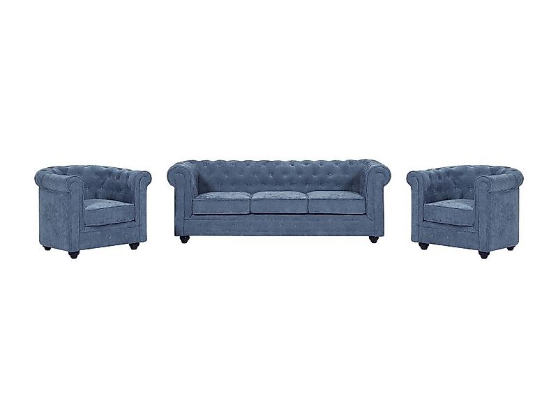 Sofa 3-Sitzer & 2 Sessel - Stoff - Blau - CHESTERFIELD günstig online kaufen