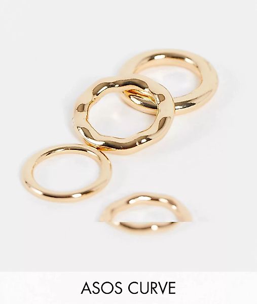 ASOS DESIGN Curve – Goldfarbene Ringe im Röhrchen-Design im 4er-Pack günstig online kaufen