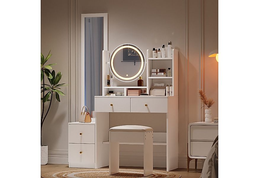 Flieks Schminktisch, Frisiertisch Schminkkommode mit Spiegel Hocker Schubla günstig online kaufen