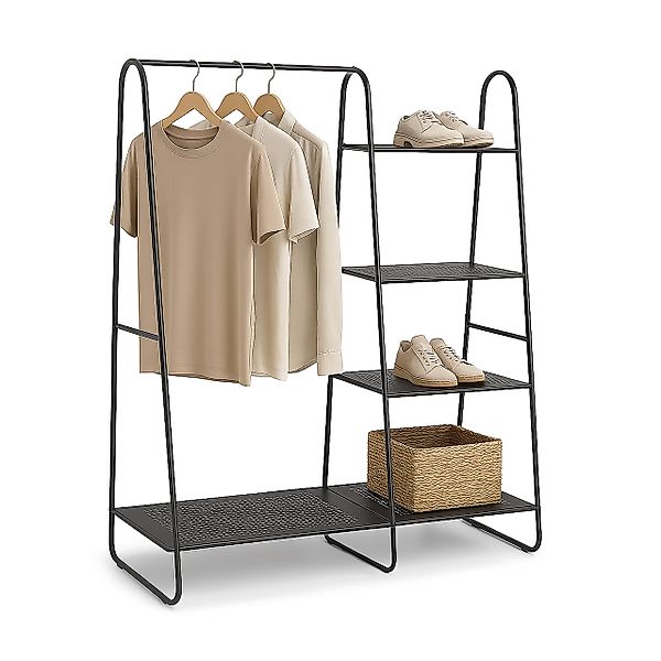 relaxdays Kleiderständer Schwarz 5 Böde günstig online kaufen