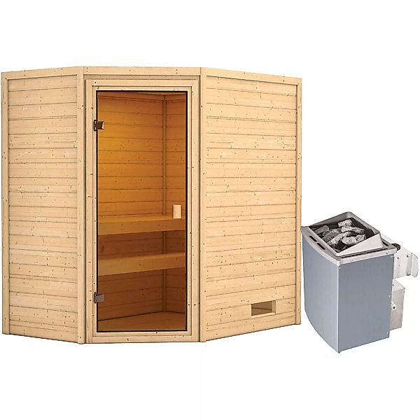 Woodfeeling Sauna Jella inkl. 9 kW Ofen mit integr. Strg., Glastür Bronzier günstig online kaufen