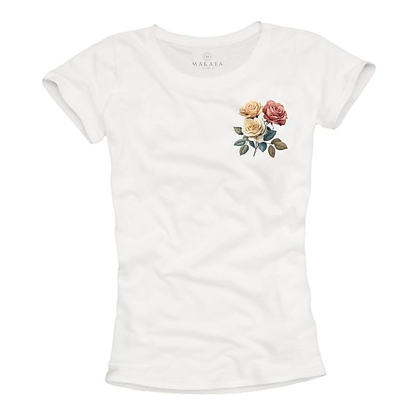 MAKAYA Print-Shirt Damen mit Rosenmuster Blumen günstig online kaufen