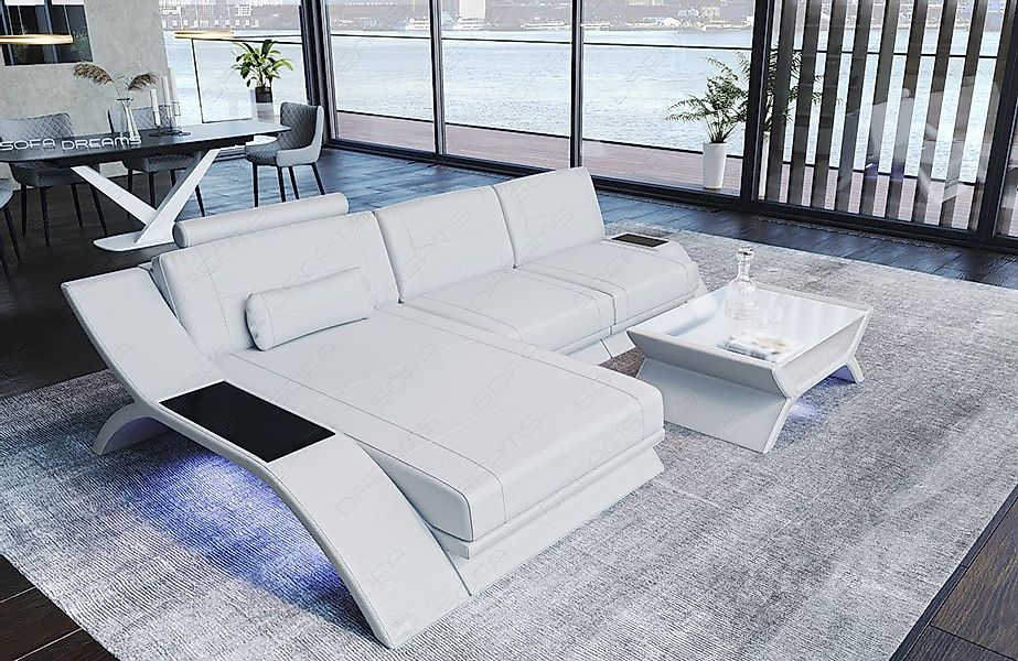 Sofa Dreams Ecksofa Sofa Leder Calabria L Form Ledersofa, Couch, mit LED Be günstig online kaufen