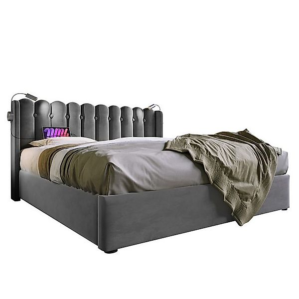 TavilaEcon Polsterbett mit Design-Paneel des Kopfteils mit Grill und Lesela günstig online kaufen