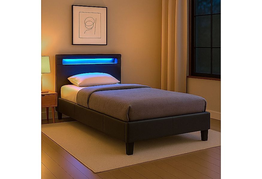 CARO-Möbel Polsterbett MANDALAY, LED Bett 90x200 cm Einzelbett Lattenrost u günstig online kaufen