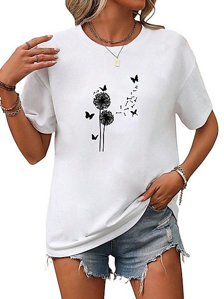 PYL Rundhalsshirt Damen Sommer Casual T-Shirt mit Löwenzahn Print Tee günstig online kaufen