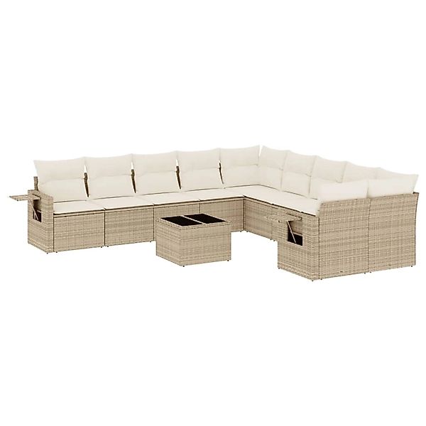 vidaXL 11-Tlg Garten-Sofagarnitur mit Kissen Beige Poly Rattan 3220717 günstig online kaufen