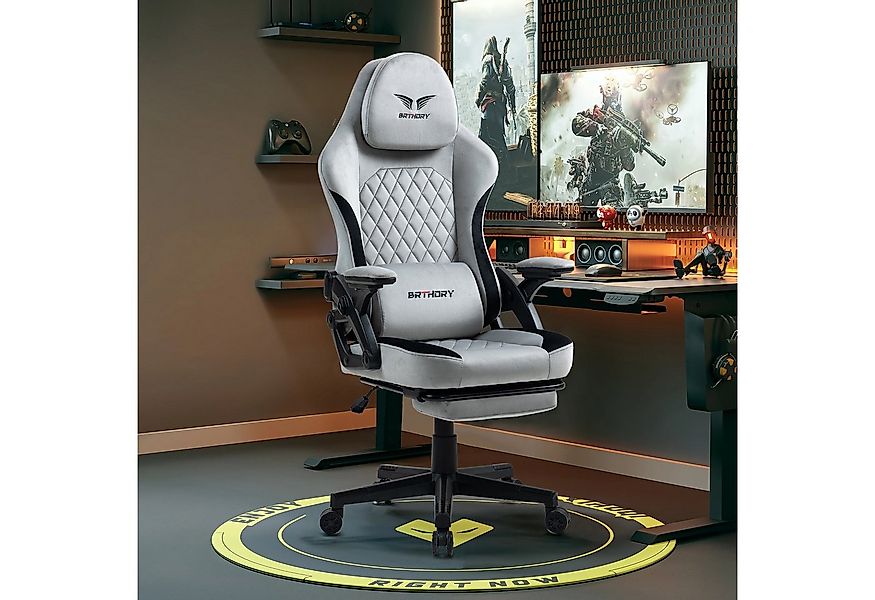 BRTHORY Gaming-Stuhl Rmit Verstellbare Kopfstütze Wippfunktion, 135°, Hellg günstig online kaufen