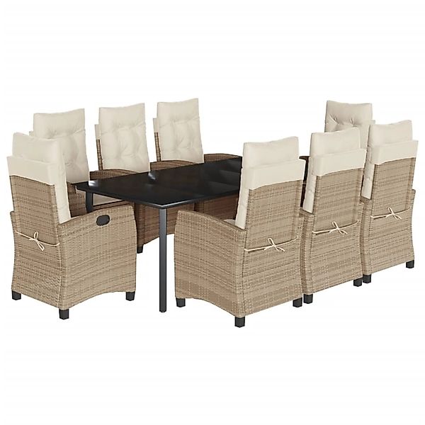 vidaXL 9-Tlg Garten-Essgruppe mit Kissen Beige Poly Rattan 3212820 günstig online kaufen