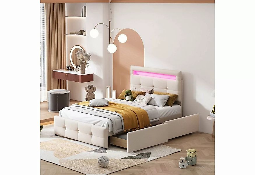 Celya Polsterbett mit LED-Leuchten, 2 Schubladen, 90X200CM, Einzelbett Kind günstig online kaufen