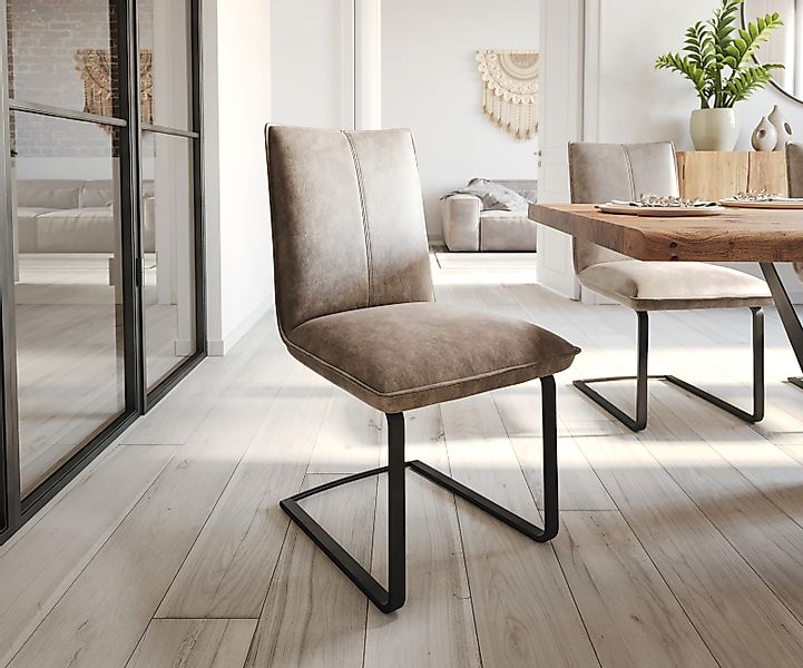 Freischwinger Lelio-Flex Mikrofaser Taupe Vintage Freischwinger flach Schwa günstig online kaufen