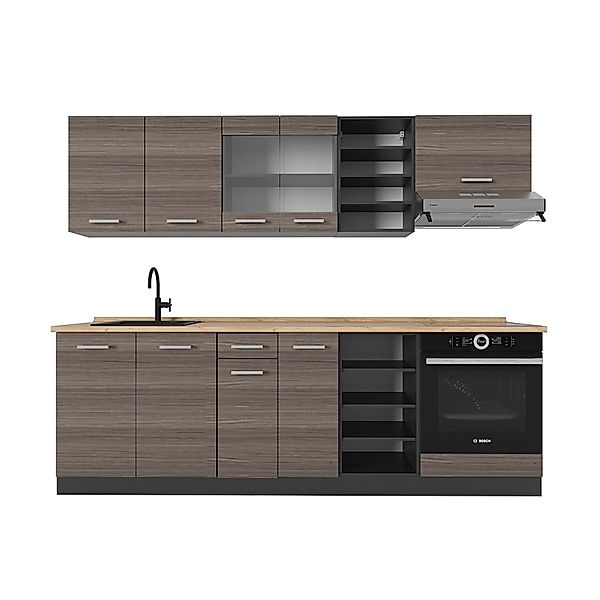Vicco R-Line Küchenzeile Edelgrau/Anthrazit 240 cm AP Eiche günstig online kaufen