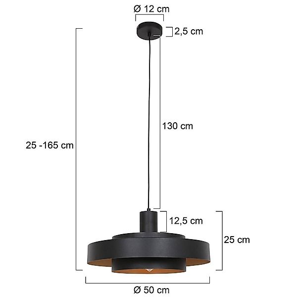 Hängeleuchte Flinter, schwarz, Metall, Ø 50 cm, E27 günstig online kaufen