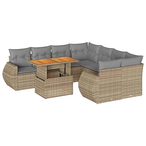 vidaXL 9-Tlg Garten-Sofagarnitur mit Kissen Beige Poly Rattan 3327244 günstig online kaufen