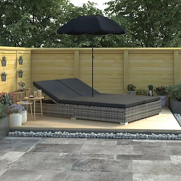Outdoor-loungebett Mit Sonnenschirm Poly Rattan Grau günstig online kaufen