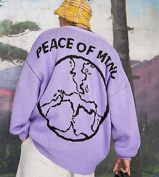 COLLUSION – Strickjacke mit „Peace“-Jacquardmotiv hinten-Violett günstig online kaufen