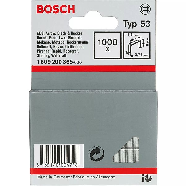 Bosch Feindrahtklammern Typ 53 für Tacker 1.000 Stück 8 mm x 11,4 mm günstig online kaufen
