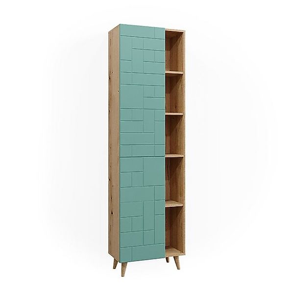 Vicco Badschrank Rudi Mintgrün/Eiche 56 x 193 cm mit Türen und Offenen Fäch günstig online kaufen