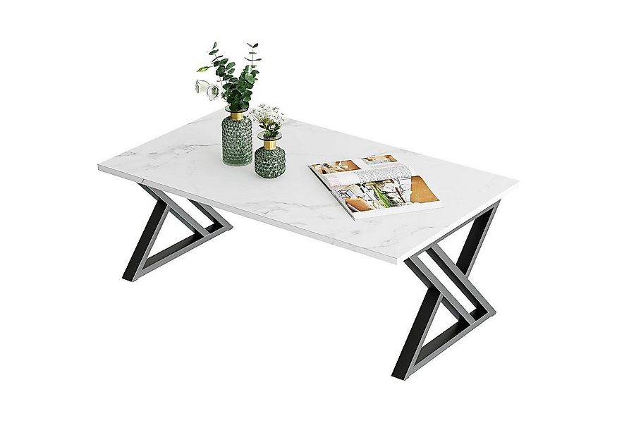 LuxusKollektion Couchtisch Couchtisch Holz Weiß Schwarz 100x48x55cm Marmor günstig online kaufen