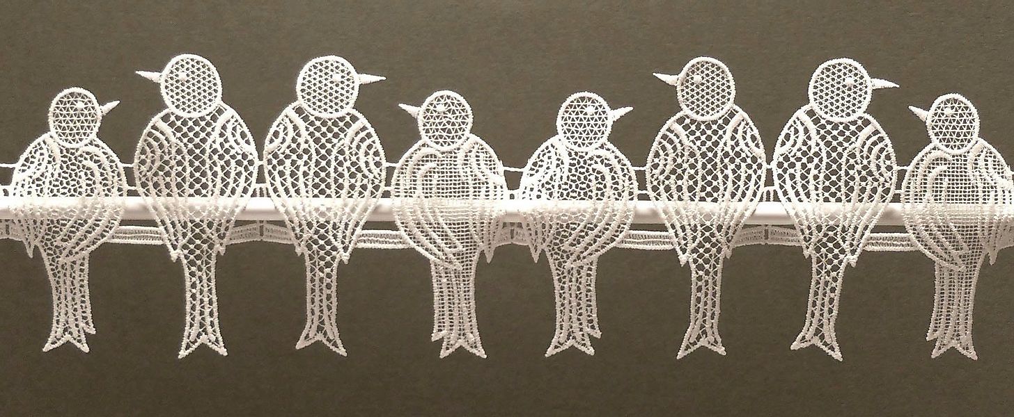 Stickereien Plauen Scheibengardine Spatzen, Stangendurchzug (1 günstig online kaufen