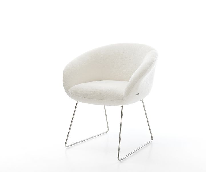 Esszimmerstuhl Vinka-Flex mit Armlehnen Bouclé Soft Beige Kufengestell Edel günstig online kaufen