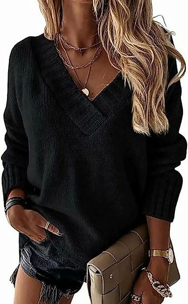 FIDDY Langarmshirt Damen Pullover Winter Langarm V-Ausschnitt Strickpullove günstig online kaufen