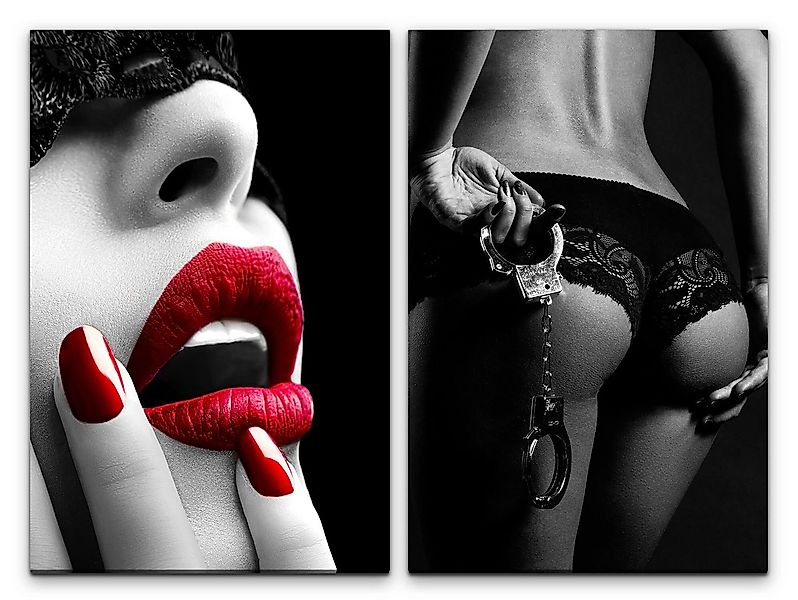 Sinus Art Leinwandbild 2 Bilder je 60x90cm Erotisch Akt Rote Lippen Roter N günstig online kaufen