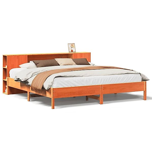 vidaXL Massivholzbett mit Regal ohne Matratze Wachsbraun 200x200 cm 3322821 günstig online kaufen