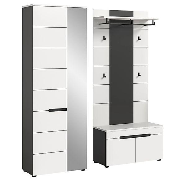 Inn.Furn Garderoben-Set 3-teilig in Weiß und Grau 160 cm Cooper günstig online kaufen