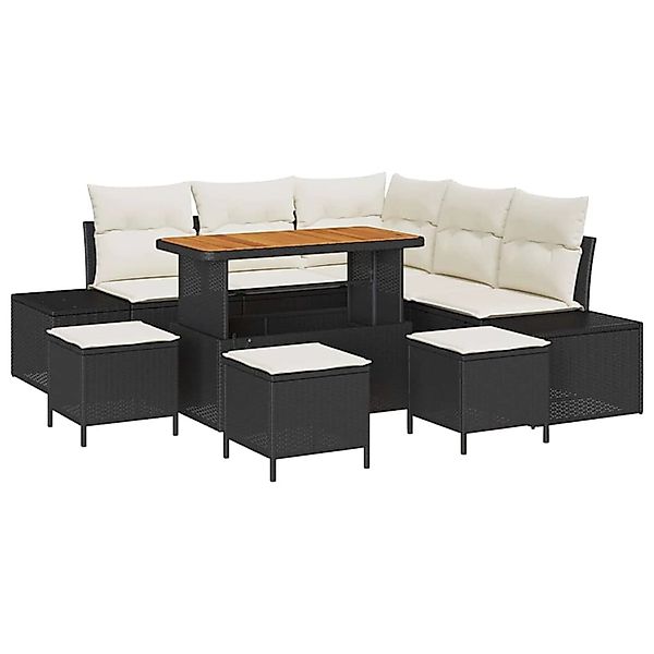 vidaXL Garten-Sofa-Set mit Kissen 9-Tlg Schwarz Poly Rattan 3362790 günstig online kaufen