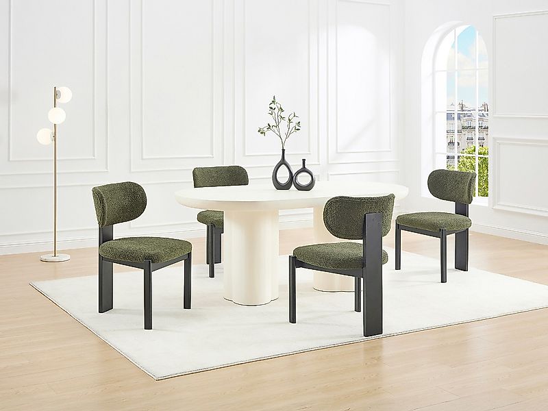 Stuhl 6er-Set - Bouclé-Stoff & Kautschukholz  -Schwarz & Khaki - WILANA günstig online kaufen