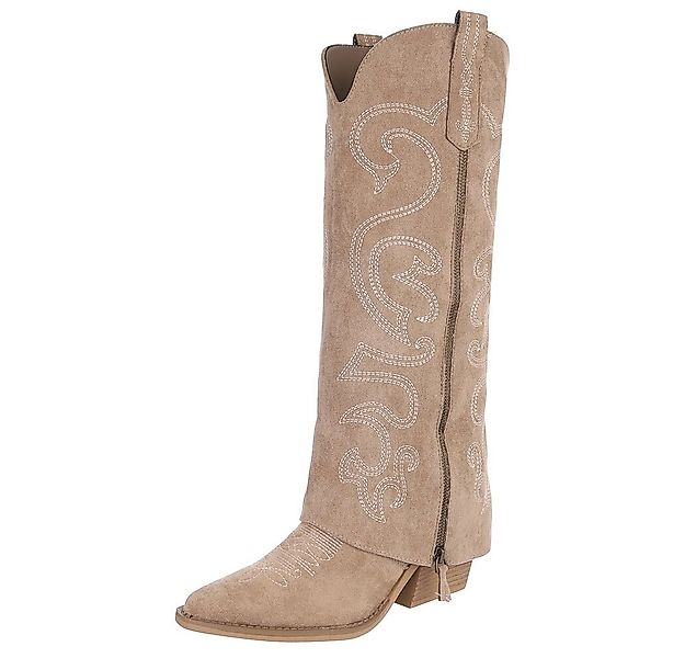 Ital-Design Hochwertige Damen-Stiefel mit Blockabsatz und Details Westernst günstig online kaufen