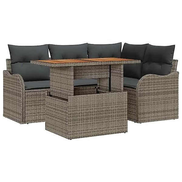 vidaXL Gartensofa-Set mit Kissen 5 Stk Grau Poly-Rattan 3349453 günstig online kaufen