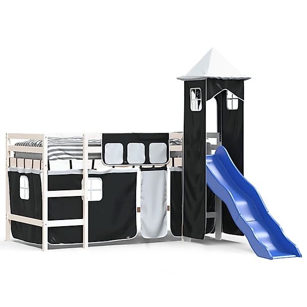 vidaXL Kinderhochbett mit Turm Weiß & Schwarz 80x200 cm Kiefernholz1930305 günstig online kaufen