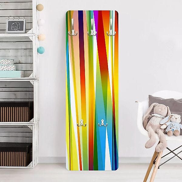 Wandgarderobe Holzpaneel Kinderzimmer Rainbow Stripes günstig online kaufen