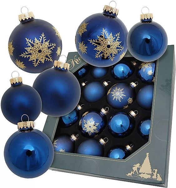 Krebs Glas Lauscha Weihnachtsbaumkugel ""Blaue Nacht", mit Schneeflocken, Ø günstig online kaufen