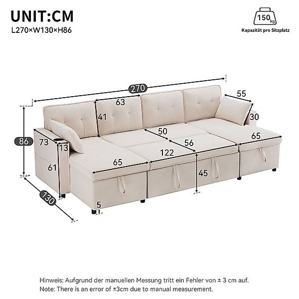 Ulife Schlafsofa Schlafsofa mit U-Form, Polstersofa, Baumwoll-Leinen, mit G günstig online kaufen