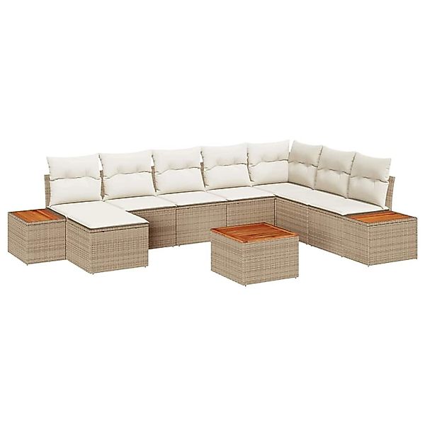 vidaXL Garten-Sofa-Set mit Kissen 9-Tlg Beige Poly Rattan 3348152 günstig online kaufen