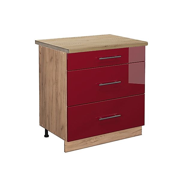 Vicco Küchenunterschrank Fame-Line Bordeaux Hochglanz/Goldkraft Eiche 80 cm günstig online kaufen