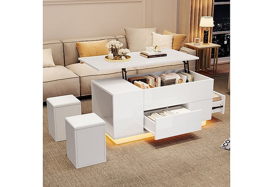 Merax Couchtisch 4-in-1 höhenverstellbar Sofatisch mit LED-Beleuchtung (1-S günstig online kaufen