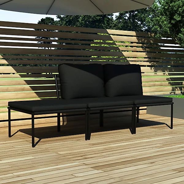 3-tlg. Garten-lounge-set Mit Auflagen Schwarz Pvc günstig online kaufen
