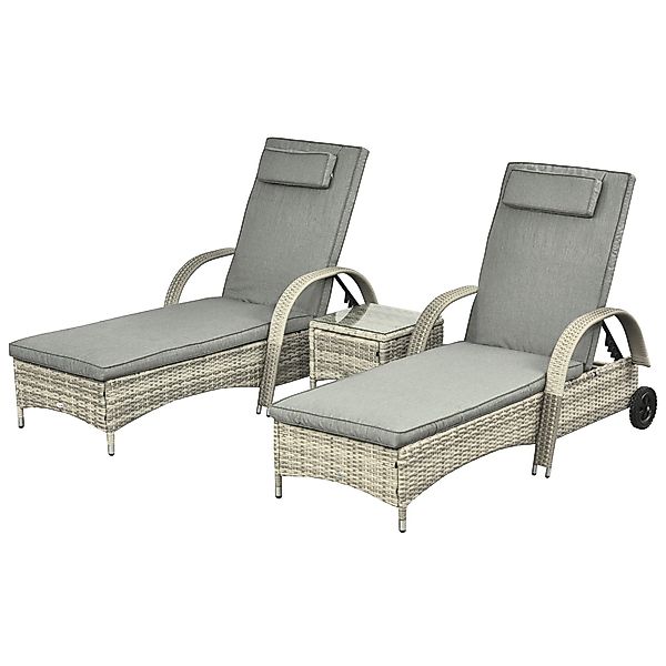 Outsunny Gartenlounge-Set 3er-Set, mit Rolle, (Liege, günstig online kaufen