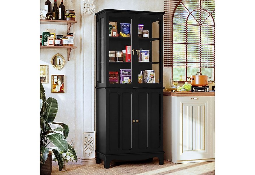 HOLTICO Hochschrank Freistehender küchenschränke mit Glastür, Glasküchensch günstig online kaufen