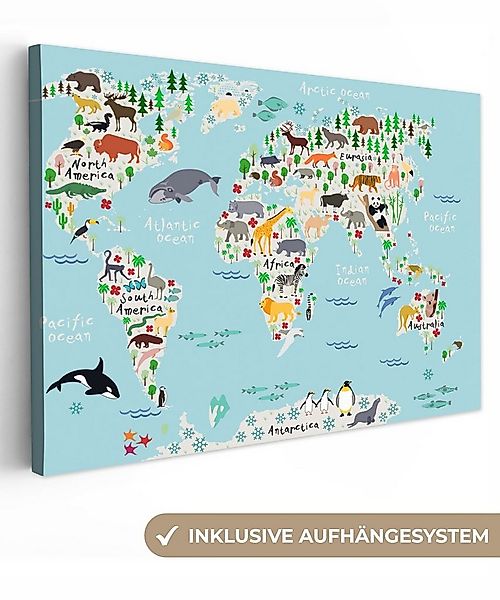 OneMillionCanvasses® Leinwandbild Weltkarte - Kinder - Tiere - Blau - Orca günstig online kaufen