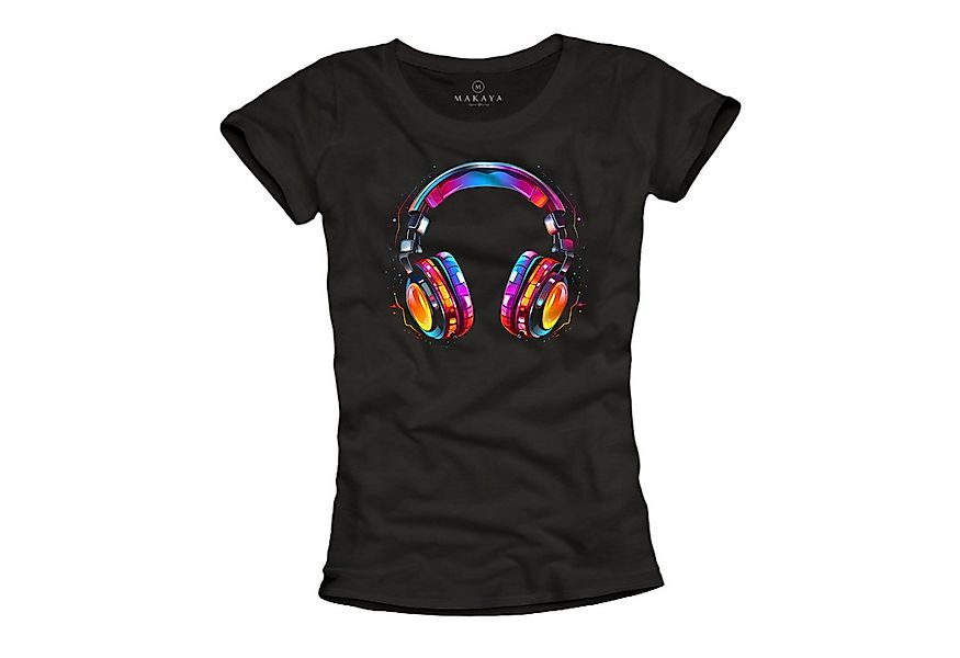 MAKAYA Print-Shirt Damen Hipster Motiv Kopfhörer Bunt Hip Hop Outfit Musik günstig online kaufen