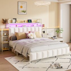 Flieks Metallbett, LED Kunstleder-Polsterbett Doppelbett 160x200cm günstig online kaufen