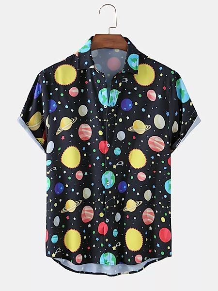 Lustige Cartoon-Raumelement-Muster-Druck-Kurzarmhemden der Männer günstig online kaufen