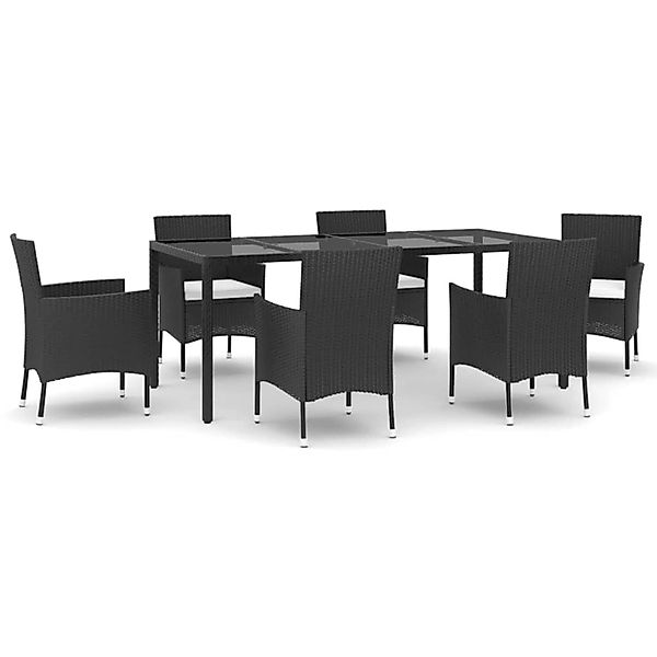 vidaXL 7-Tlg Garten-Essgruppe mit Kissen Schwarz Poly Rattan 3187320 günstig online kaufen